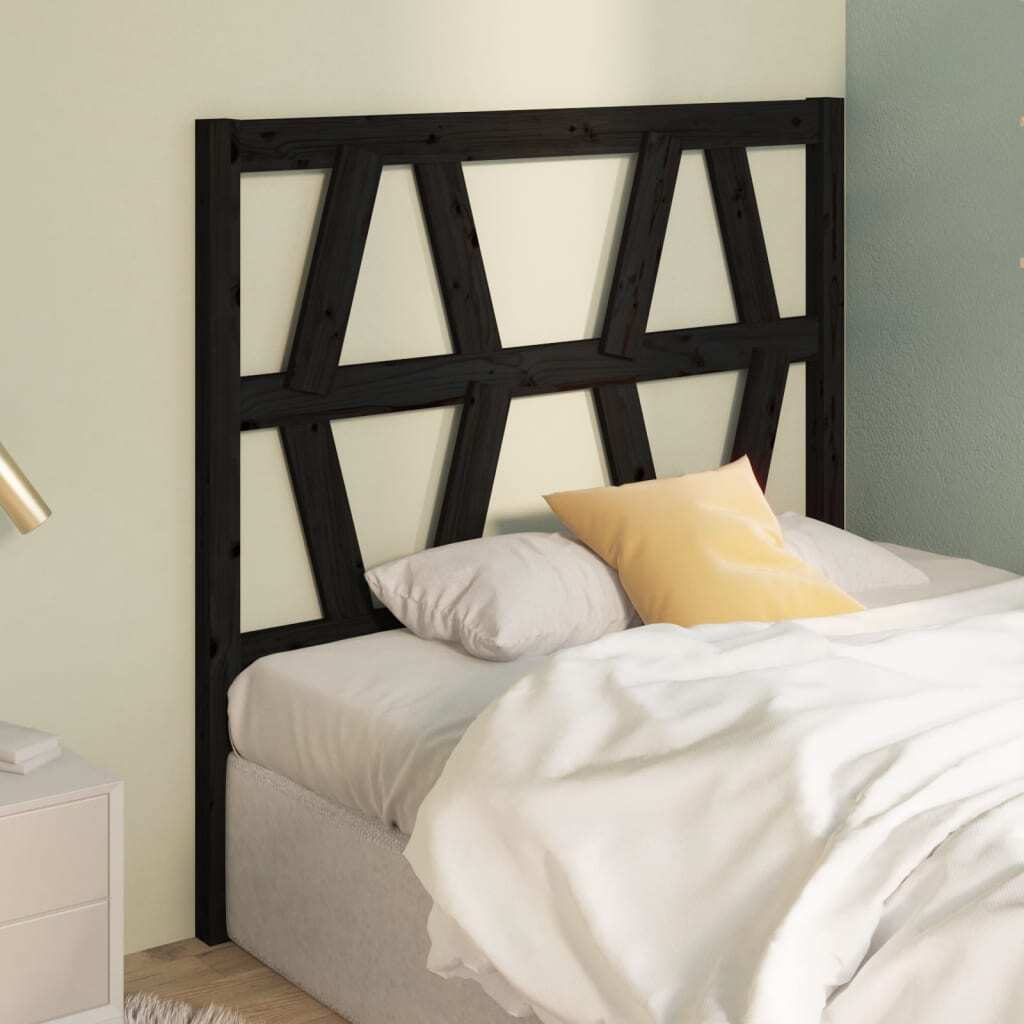 Bed Headboard Black 81x4x100 cm Solid Wood Pine