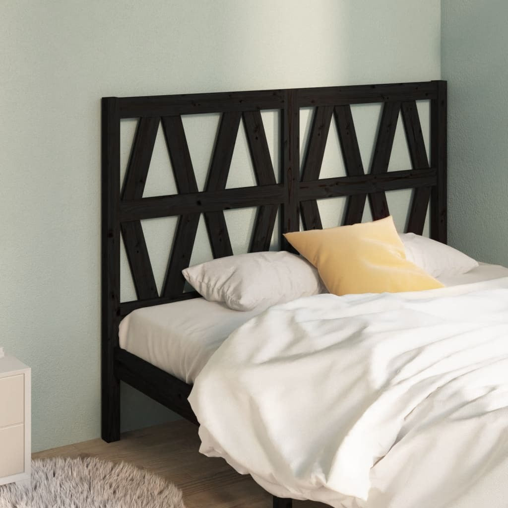 Bed Headboard Black 146x4x100 cm Solid Wood Pine