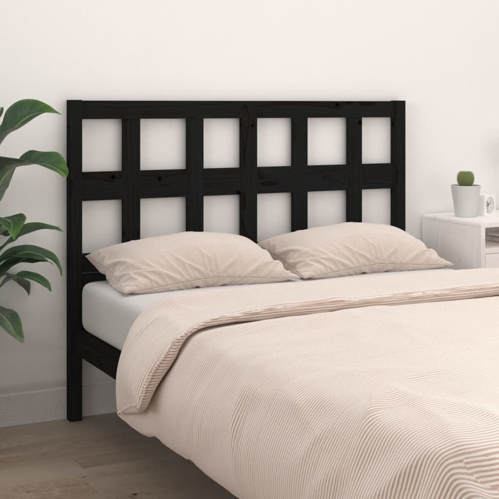 Bed Headboard Black 125.5x4x100 cm Solid Wood Pine
