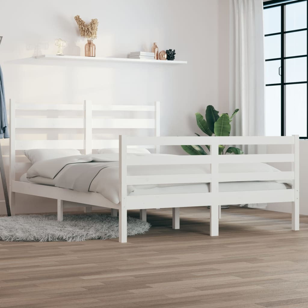 Bed Frame Solid Wood Pine 120x200 cm White