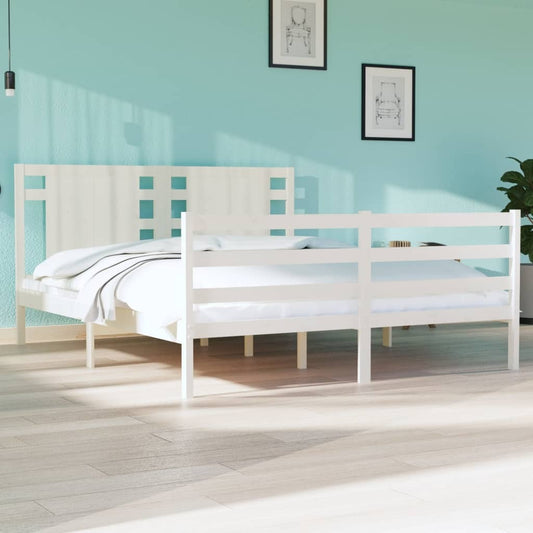 Bed Frame White Solid Wood Pine 150x200 cm King Size