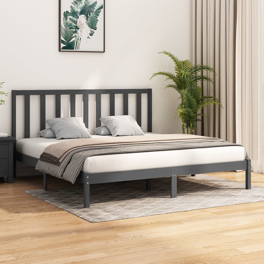 Bed Frame Grey Solid Wood Pine 200x200 cm