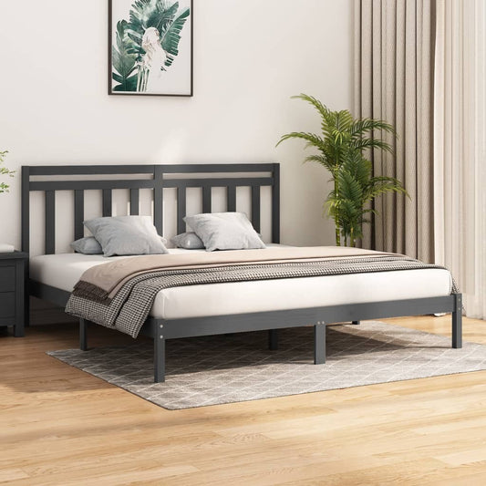 Bed Frame Grey Solid Wood 200x200 cm