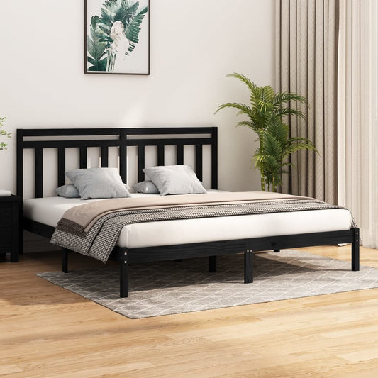 Bed Frame Black Solid Wood 200x200 cm
