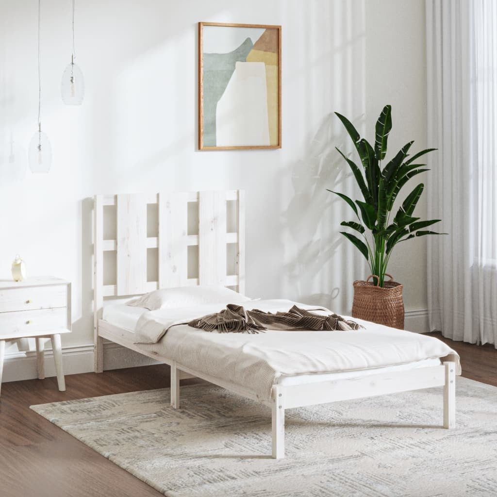 Bed Frame White Solid Wood Pine 90x200 cm