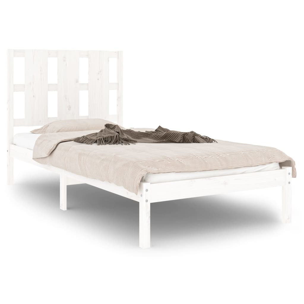 Bed Frame White Solid Wood Pine 90x200 cm