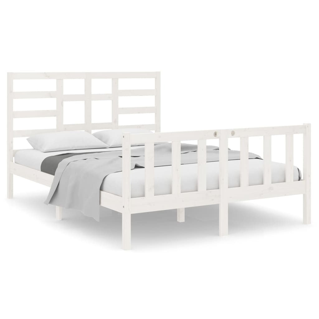 Bed Frame White Solid Wood 140x190 cm