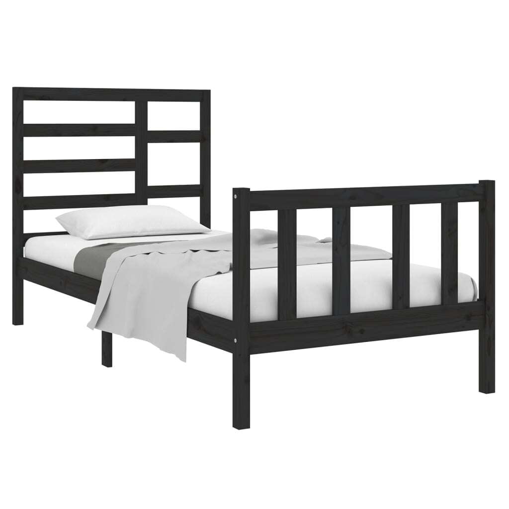 Bed Frame Black Solid Wood 75x190 cm Small Single