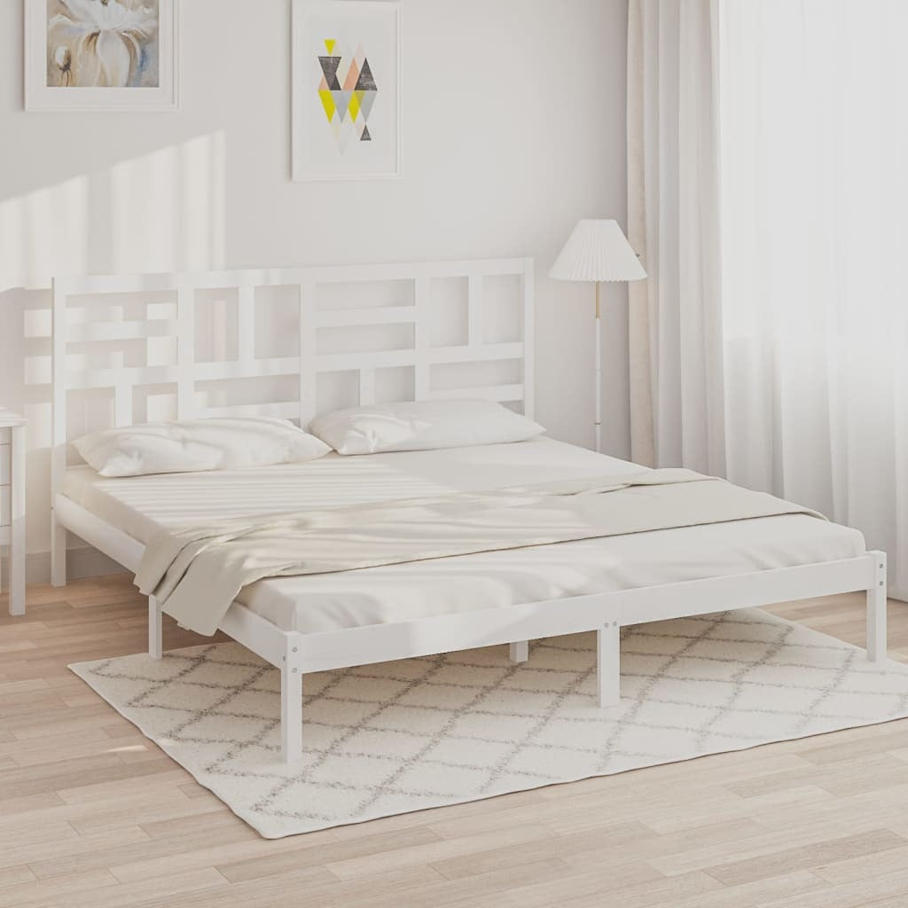 Bed Frame White Solid Wood 200x200 cm