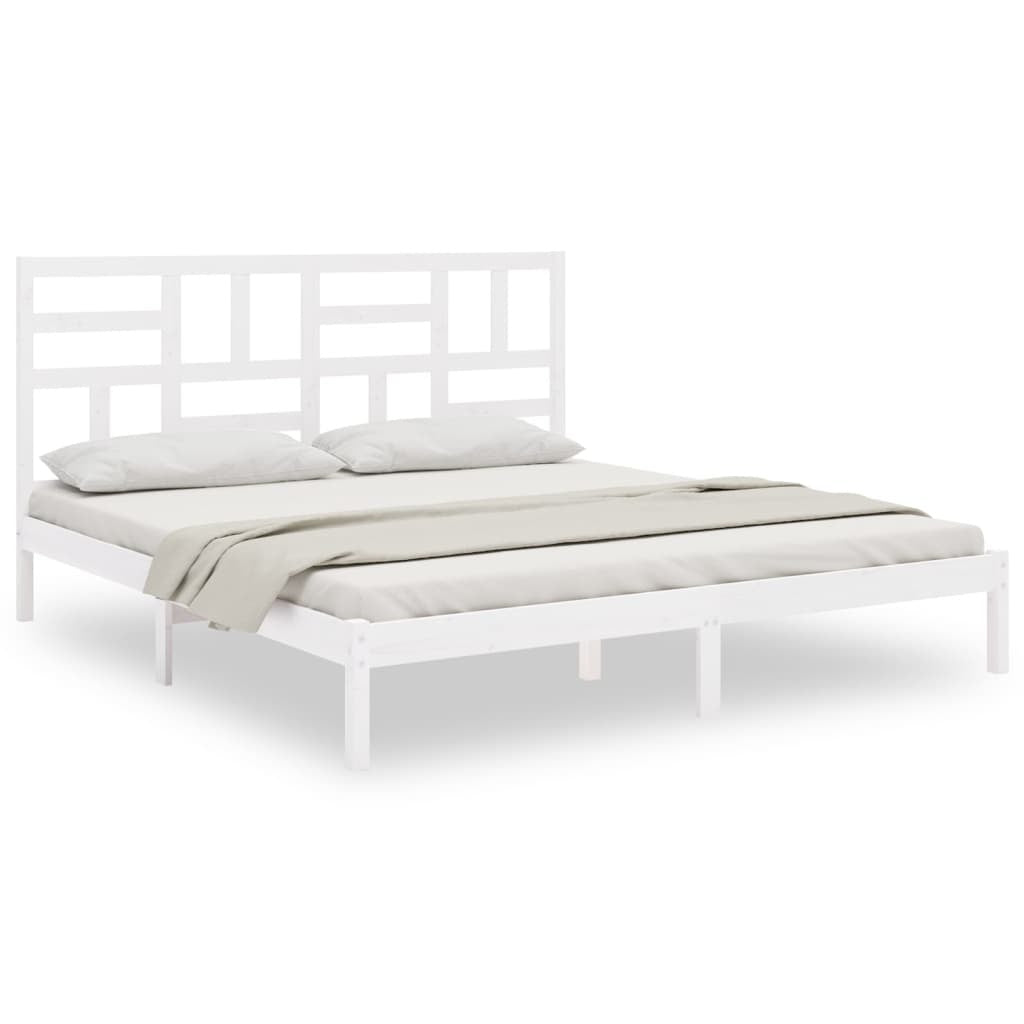 Bed Frame White Solid Wood 200x200 cm