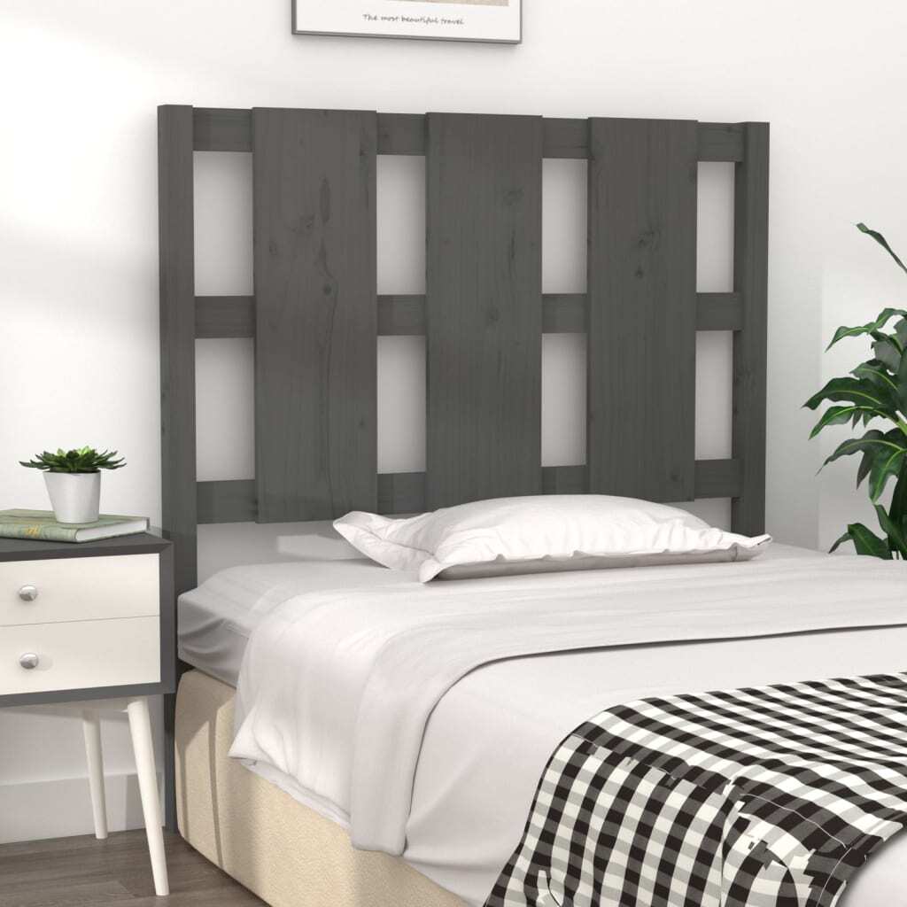 Bed Headboard Grey 95.5x4x100 cm Solid Wood Pine