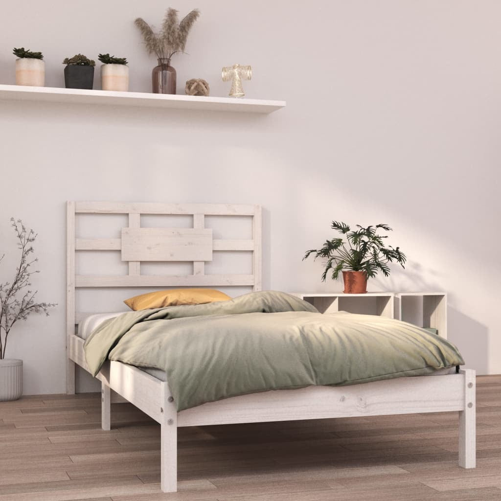 Bed Frame White Solid Wood 90x200 cm