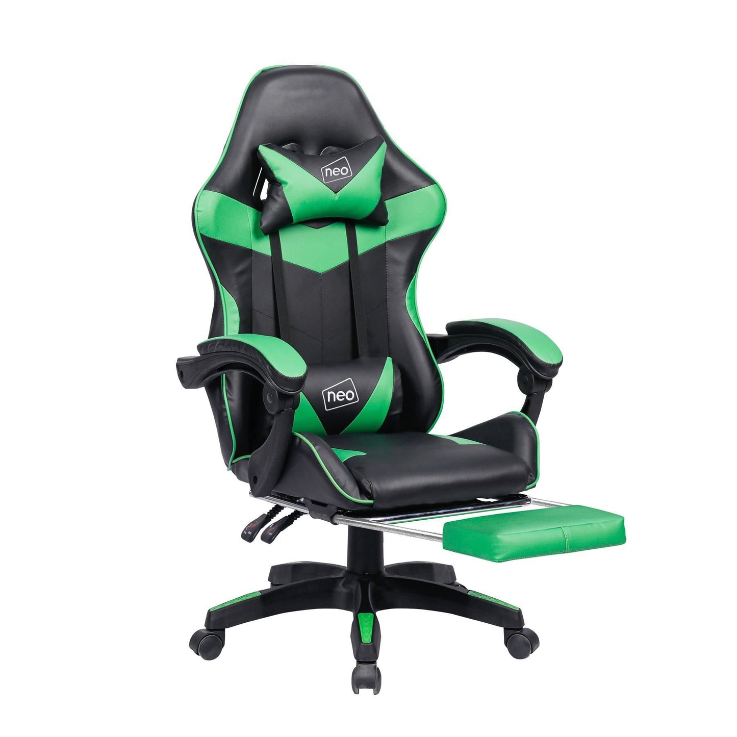 Leather Recliner Computer Gaming Office Chair With Footrest - Green