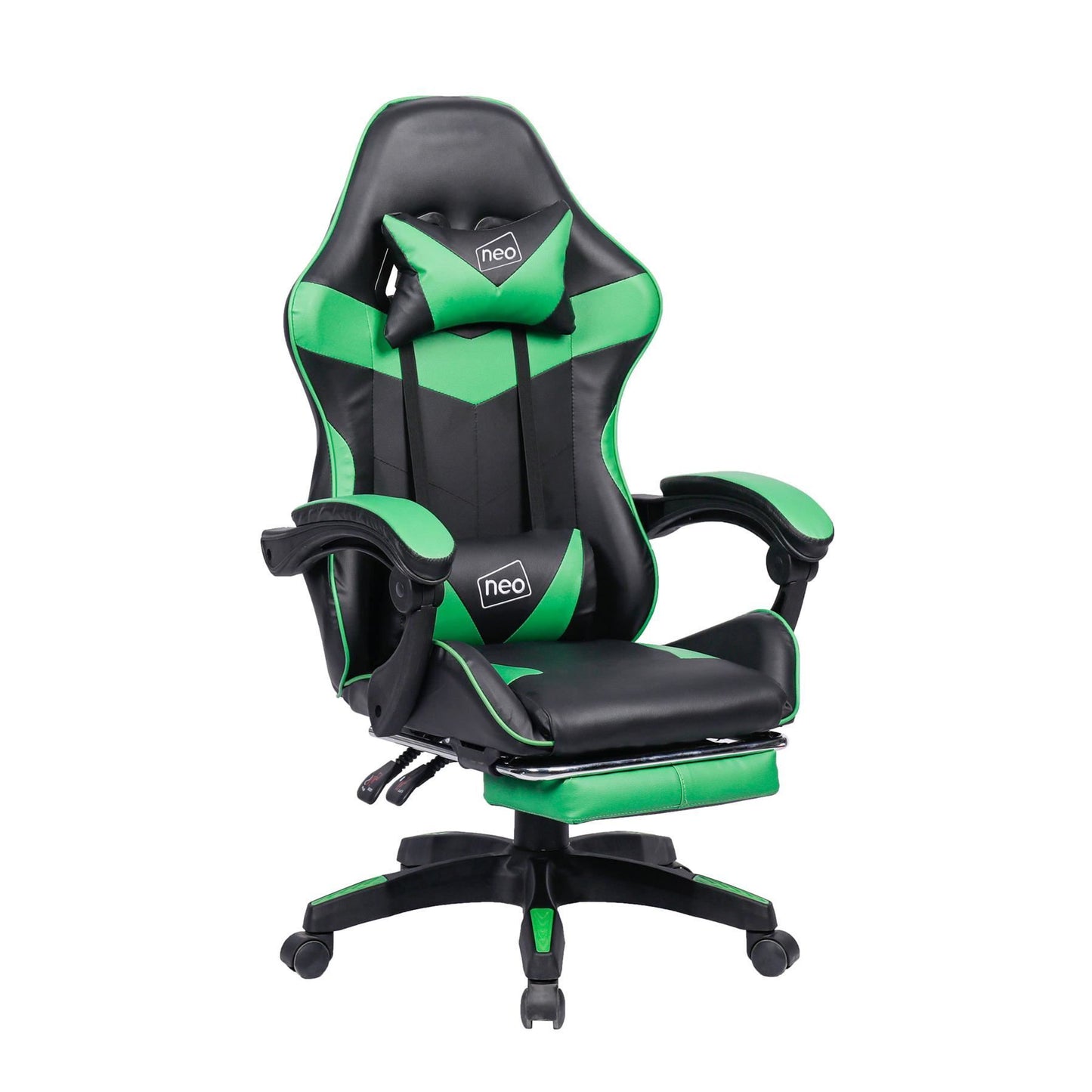 Leather Recliner Computer Gaming Office Chair With Footrest - Green