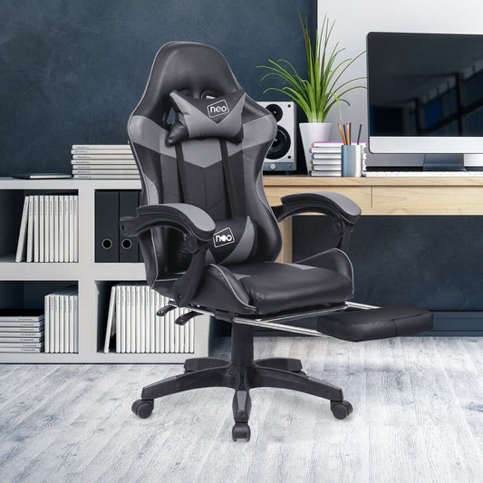 Leather Recliner Computer Gaming Office Chair With Footrest - Grey