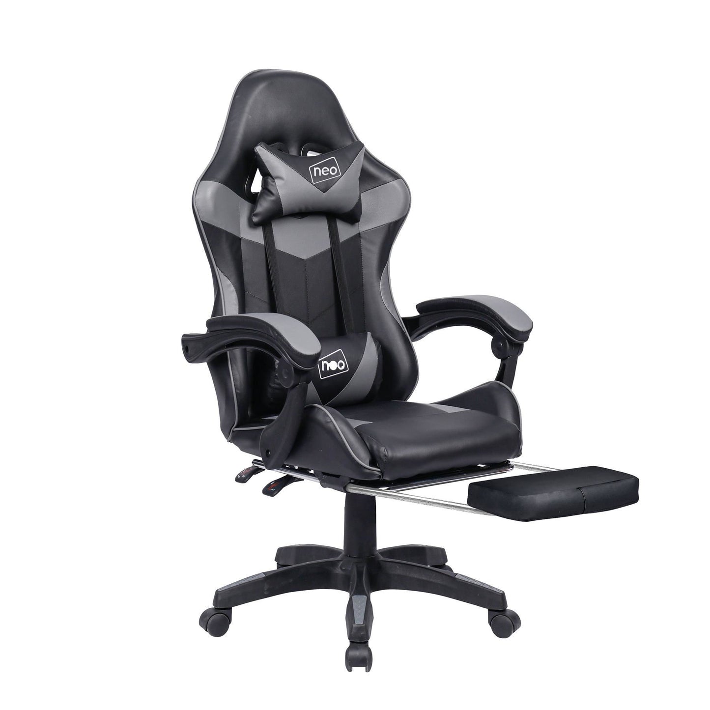 Leather Recliner Computer Gaming Office Chair With Footrest - Grey