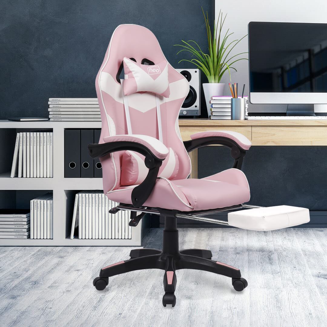 Leather Recliner Computer Gaming Office Chair With Footrest - Pink