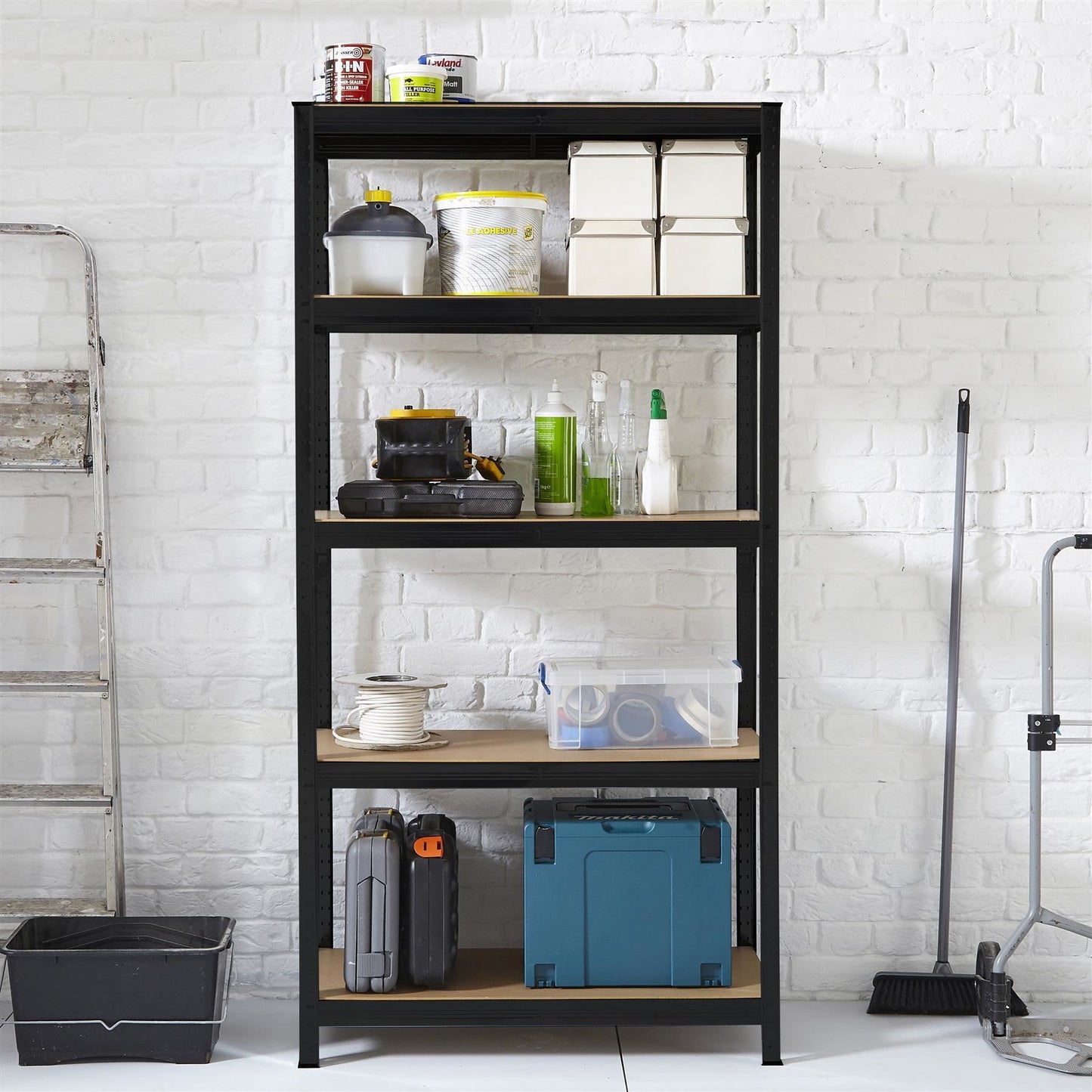 Large 5 Tier Garage Shelving Racking - Black