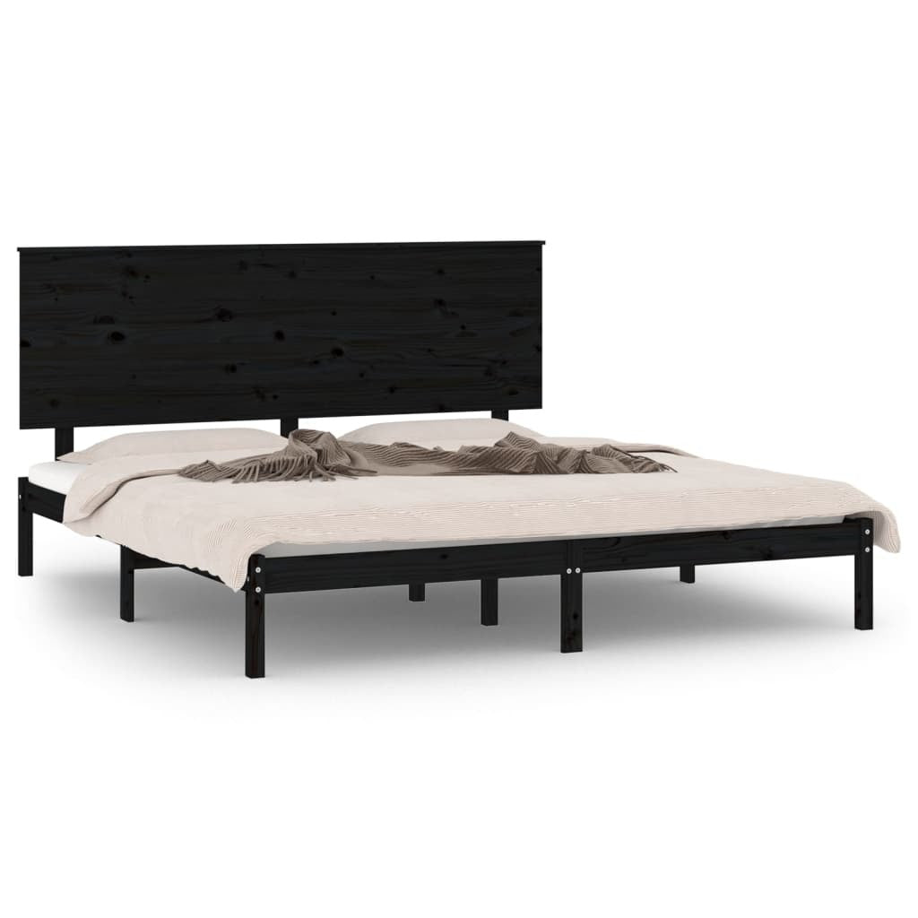 Bed Frame Black Solid Wood Pine 200x200 cm