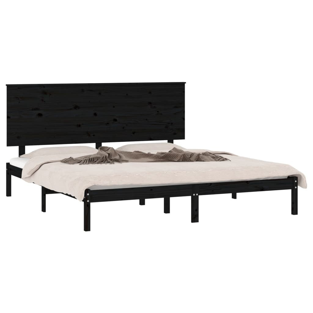 Bed Frame Black Solid Wood Pine 200x200 cm