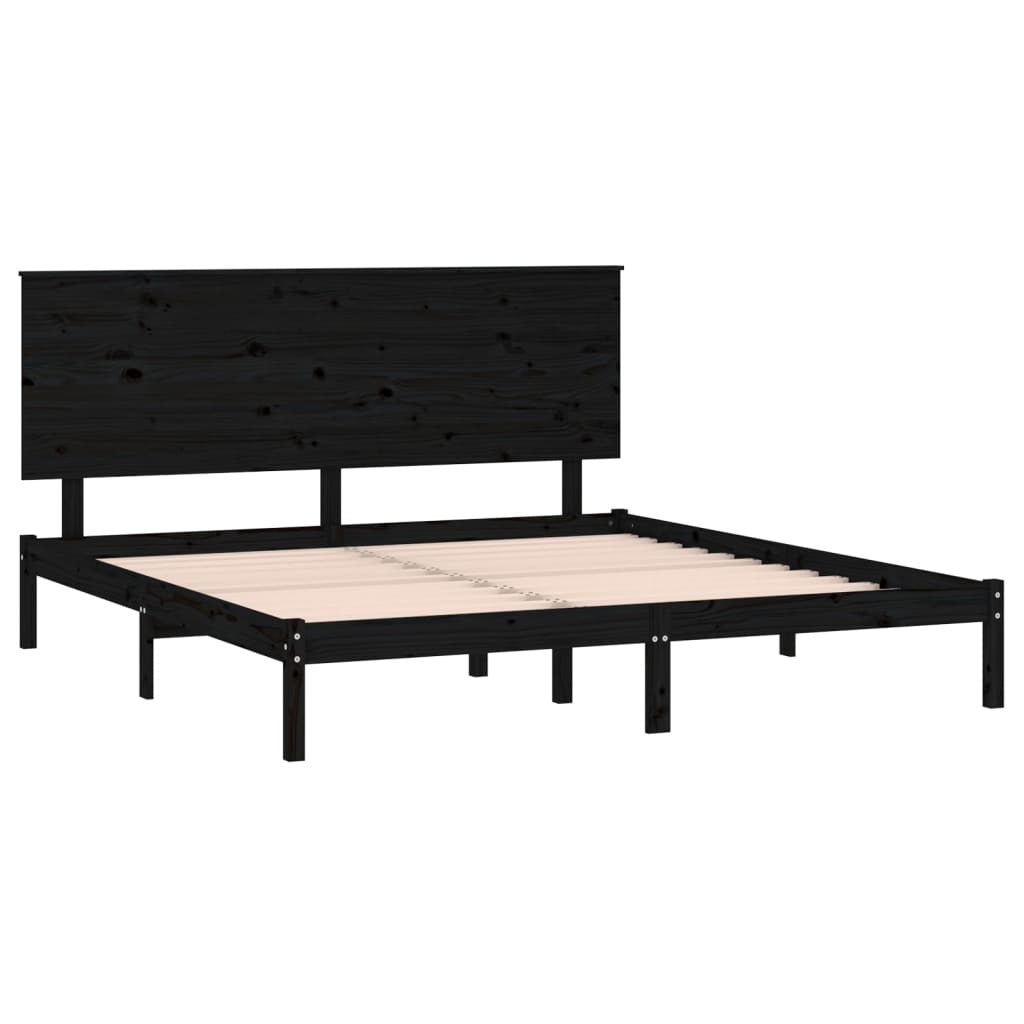 Bed Frame Black Solid Wood Pine 200x200 cm