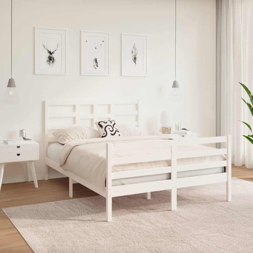 Bed Frame White Solid Wood 140x190 cm