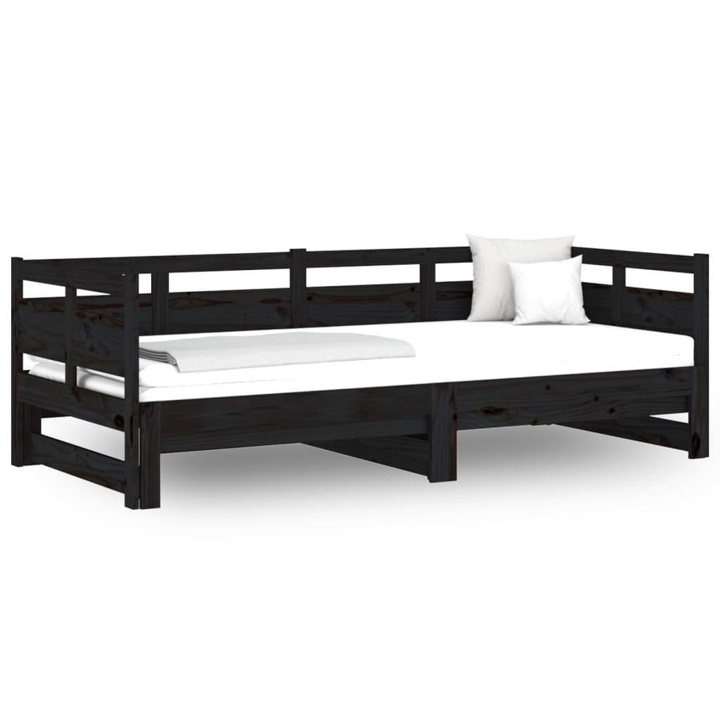 Pull-out Day Bed Black Solid Wood Pine 2x(80x200) cm