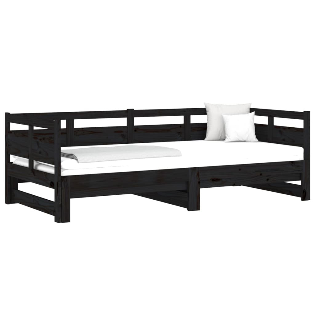 Pull-out Day Bed Black Solid Wood Pine 2x(80x200) cm