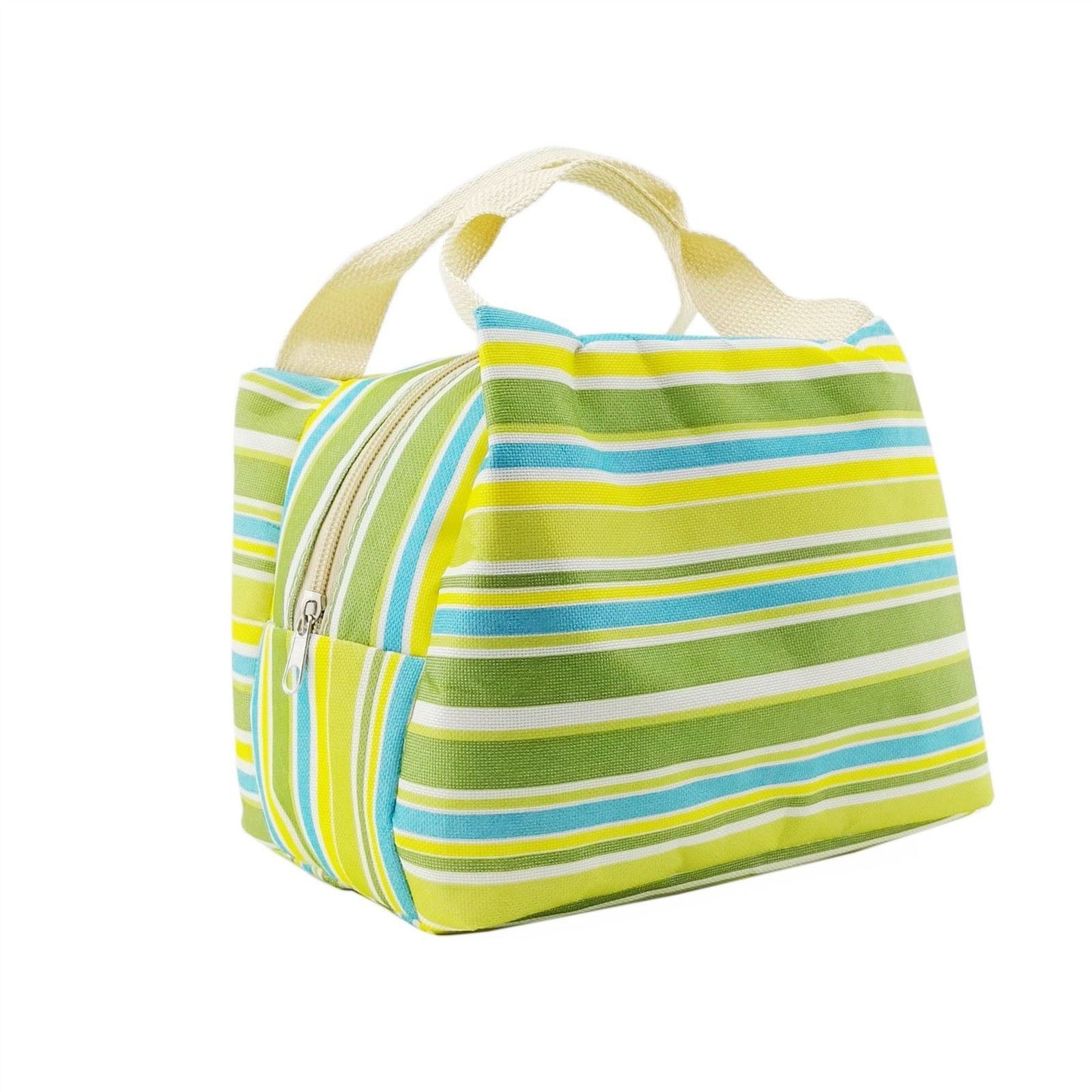 Vinsani Insulated Striped Canvas Thermal Lunch Bag Reusable Portable Cooler Bag Lightweight Convenient Foldable for Work School Picnic Office Adults & Kids - Striped Green