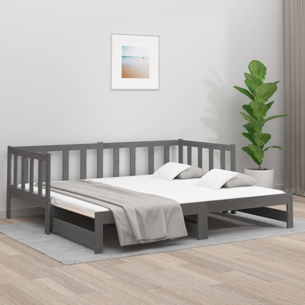 Pull-out Day Bed Grey 2x(90x190) cm Solid Wood Pine