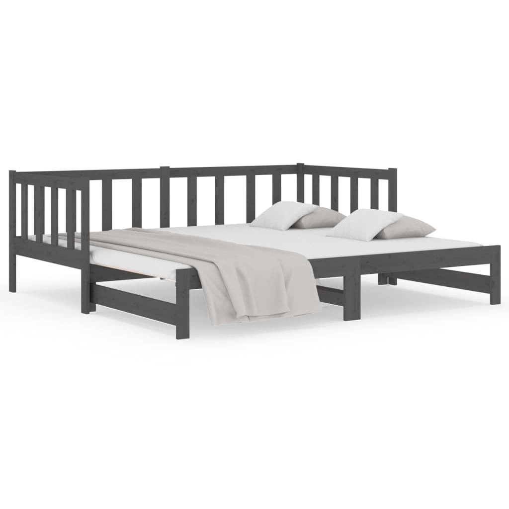 Pull-out Day Bed Grey 2x(90x190) cm Solid Wood Pine