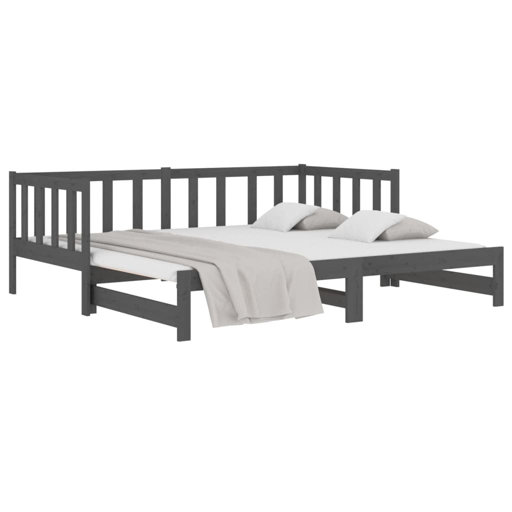 Pull-out Day Bed Grey 2x(90x190) cm Solid Wood Pine
