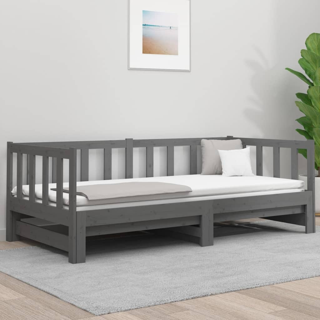 Pull-out Day Bed Grey 2x(90x190) cm Solid Wood Pine