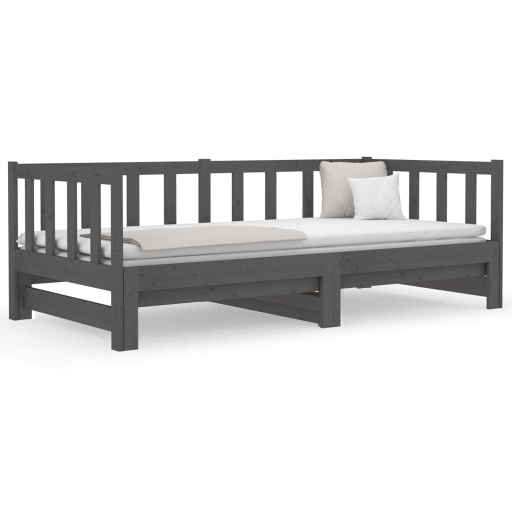 Pull-out Day Bed Grey 2x(90x190) cm Solid Wood Pine
