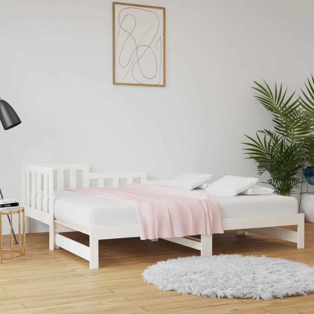 Pull-out Day Bed White 2x(80x200) cm Solid Wood Pine