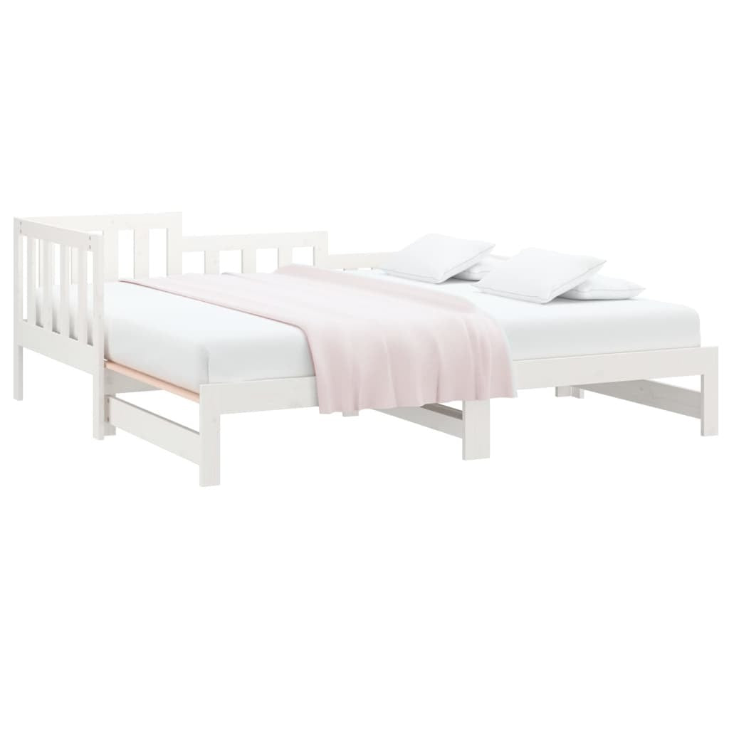 Pull-out Day Bed White 2x(80x200) cm Solid Wood Pine