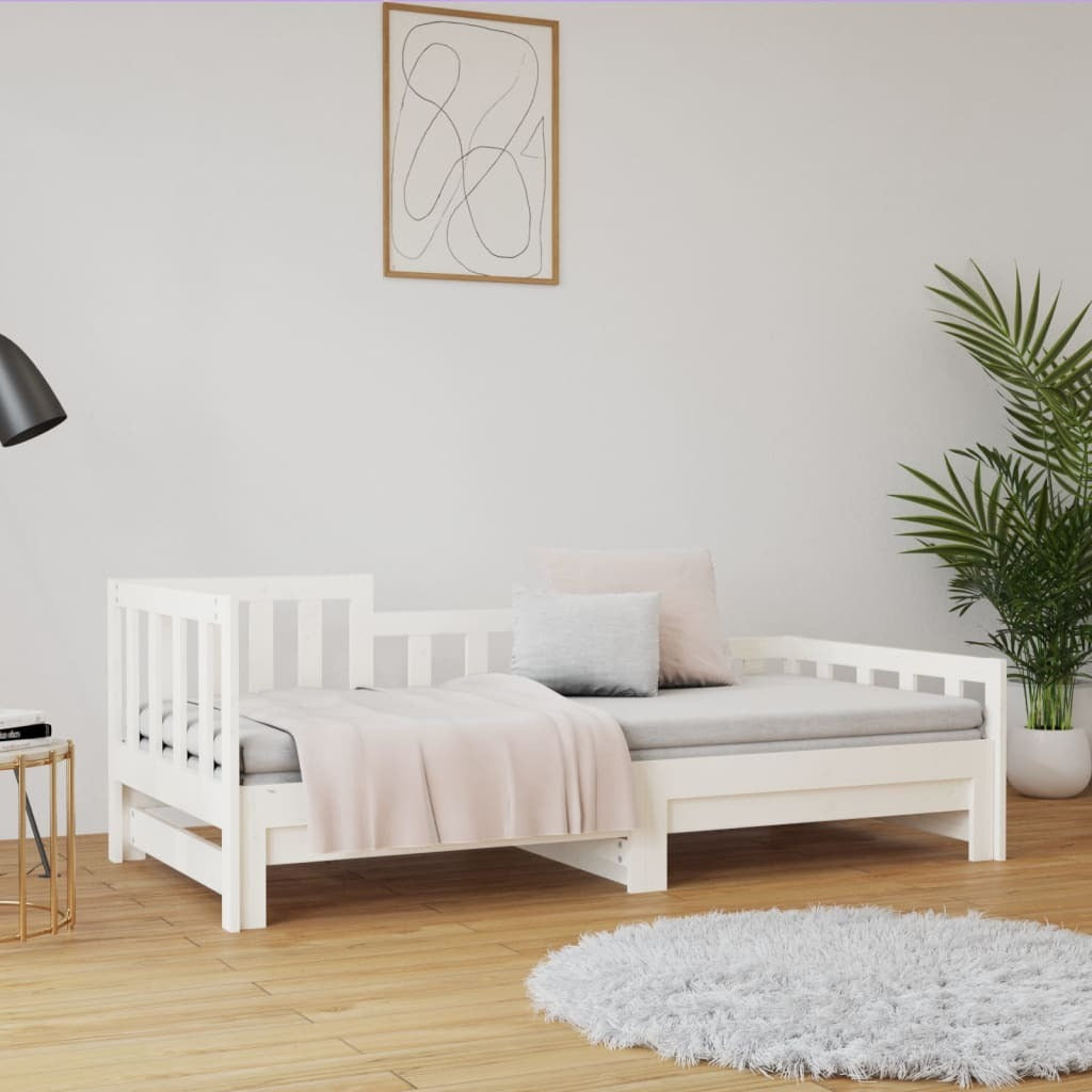 Pull-out Day Bed White 2x(80x200) cm Solid Wood Pine