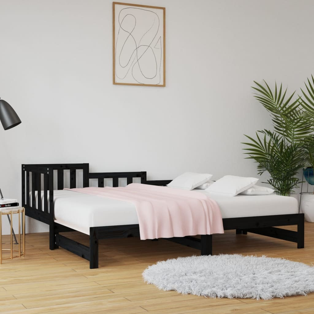 Pull-out Day Bed Black 2x(80x200) cm Solid Wood Pine