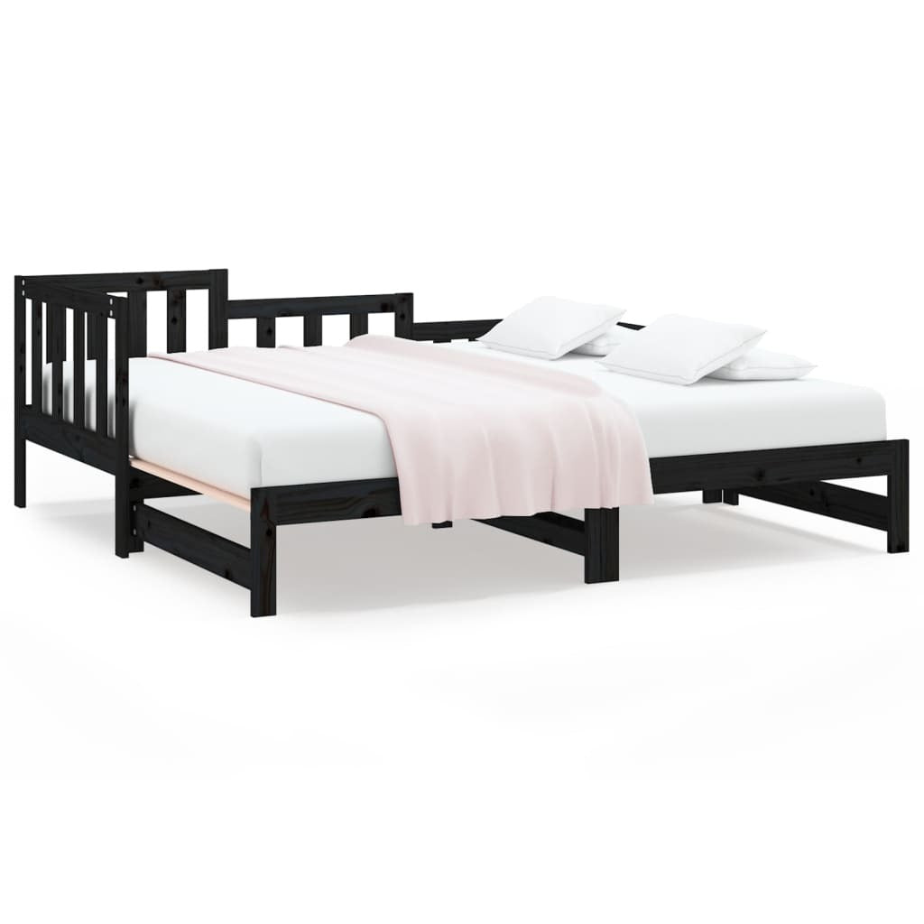 Pull-out Day Bed Black 2x(80x200) cm Solid Wood Pine
