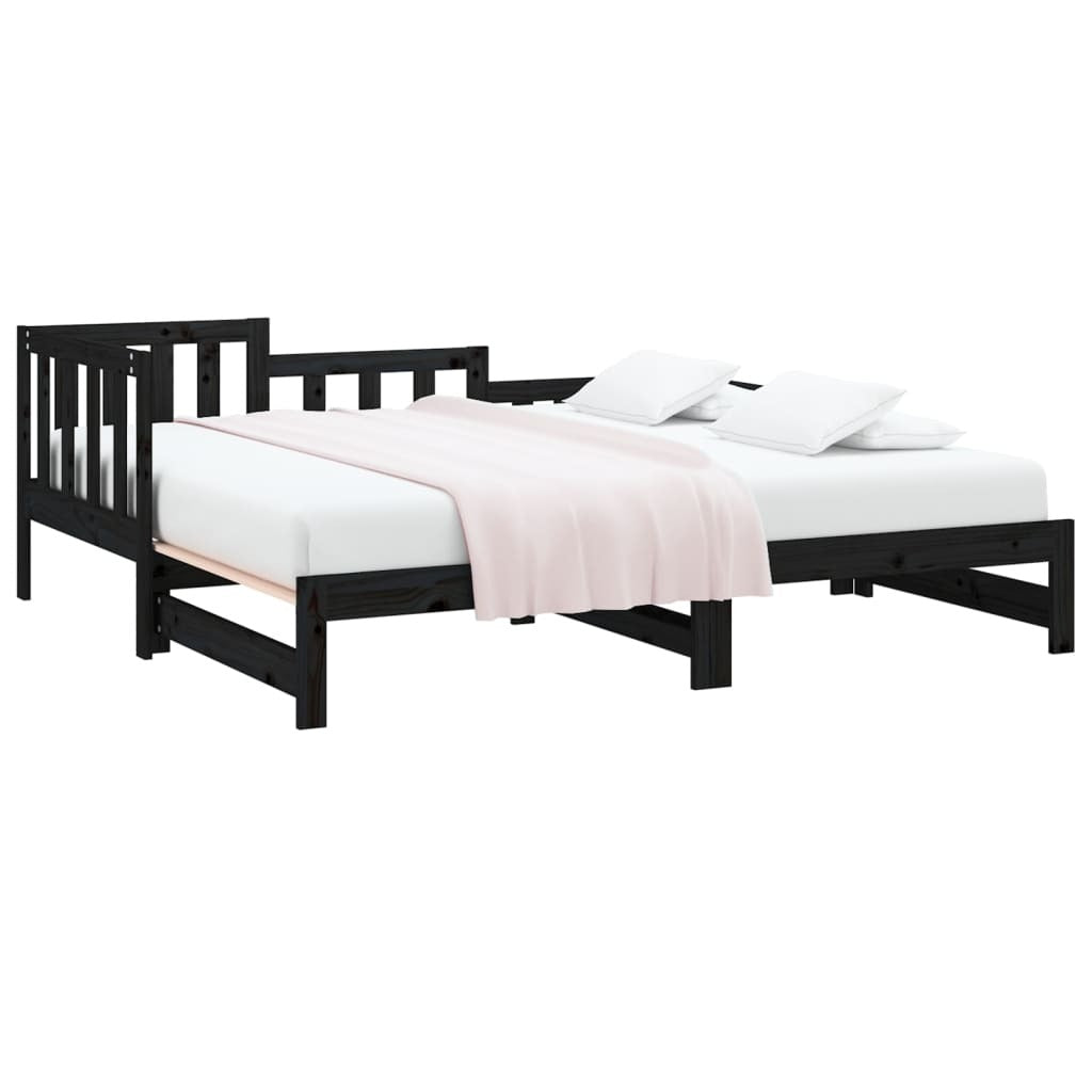 Pull-out Day Bed Black 2x(80x200) cm Solid Wood Pine