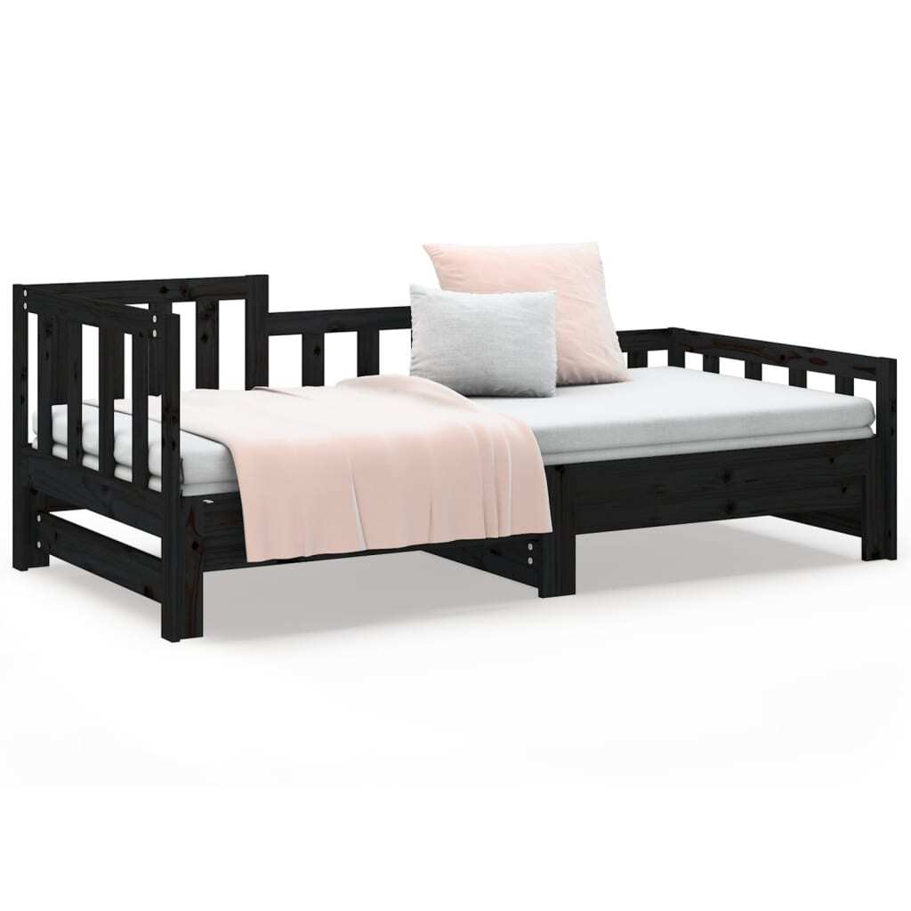 Pull-out Day Bed Black 2x(80x200) cm Solid Wood Pine