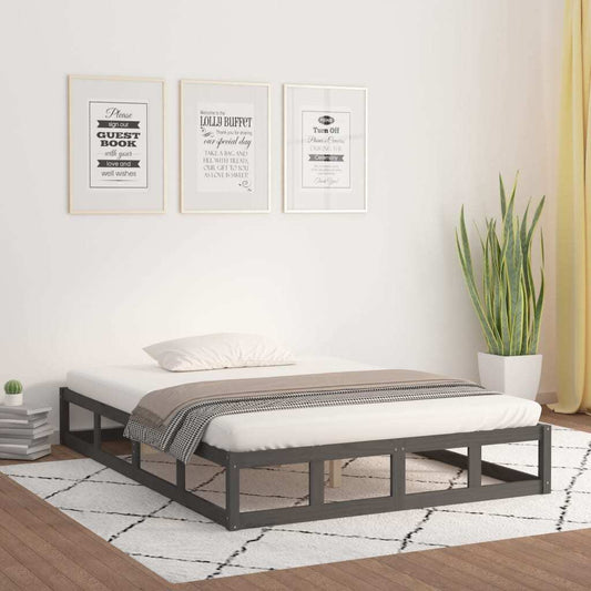 Bed Frame Grey 150x200 cm 5FT King Size Solid Wood