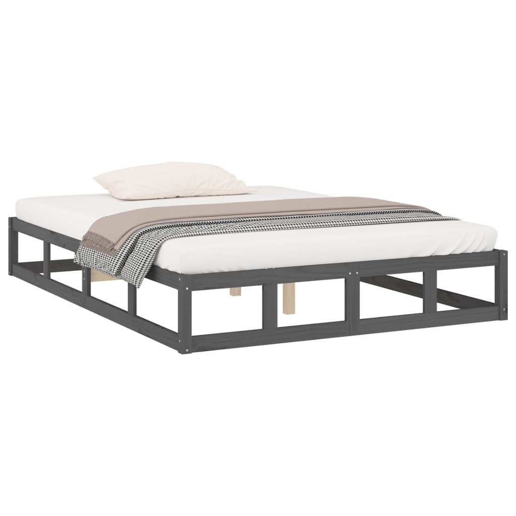 Bed Frame Grey 150x200 cm 5FT King Size Solid Wood