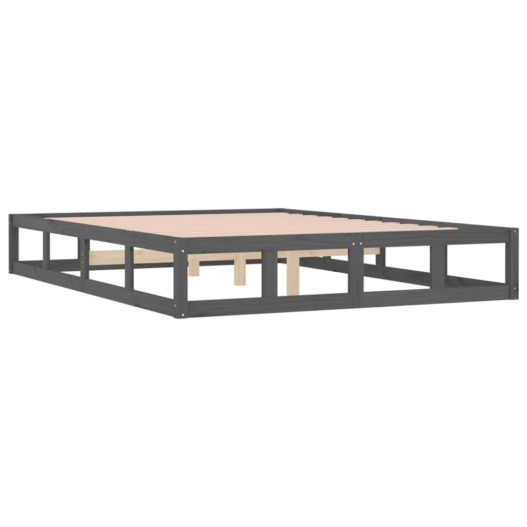 Bed Frame Grey 150x200 cm 5FT King Size Solid Wood