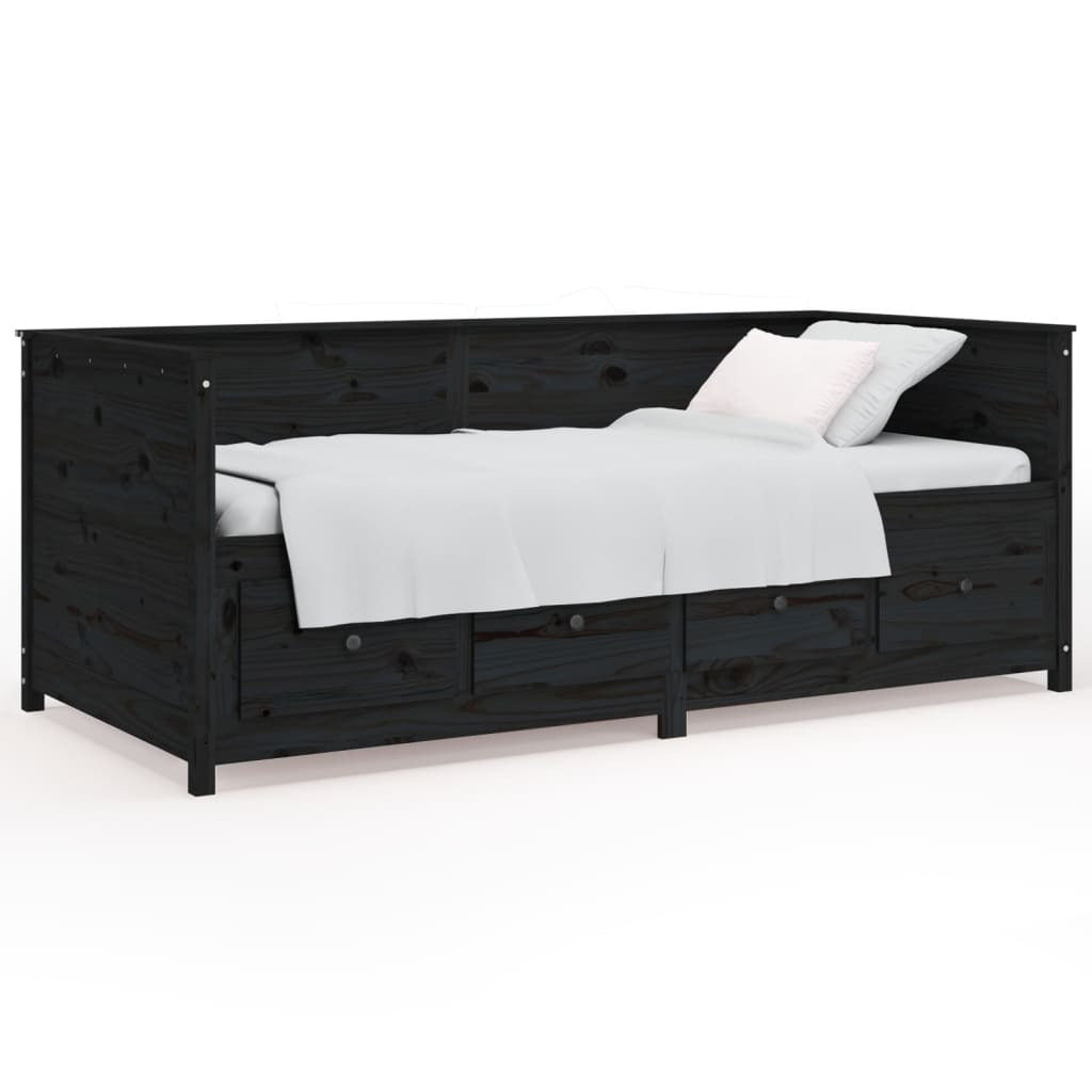 Day Bed Black 80x200 cm Solid Wood Pine