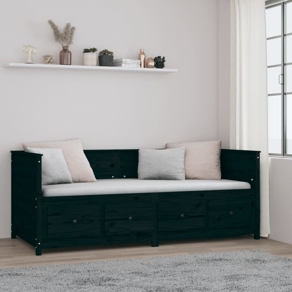 Day Bed Black 80x200 cm Solid Wood Pine