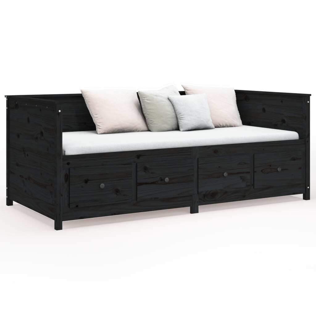Day Bed Black 80x200 cm Solid Wood Pine