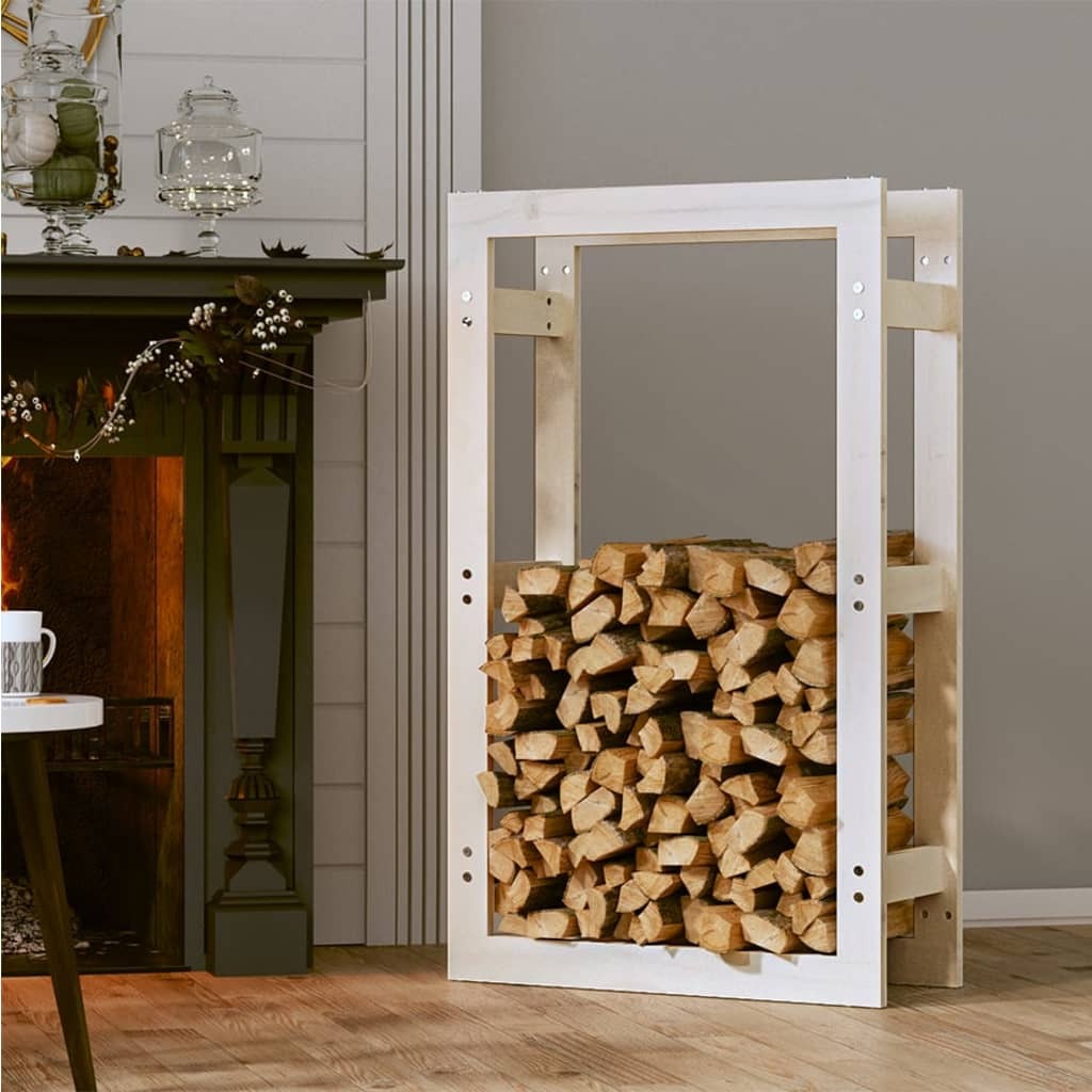 Firewood Rack White 60x25x100 cm Solid Wood Pine