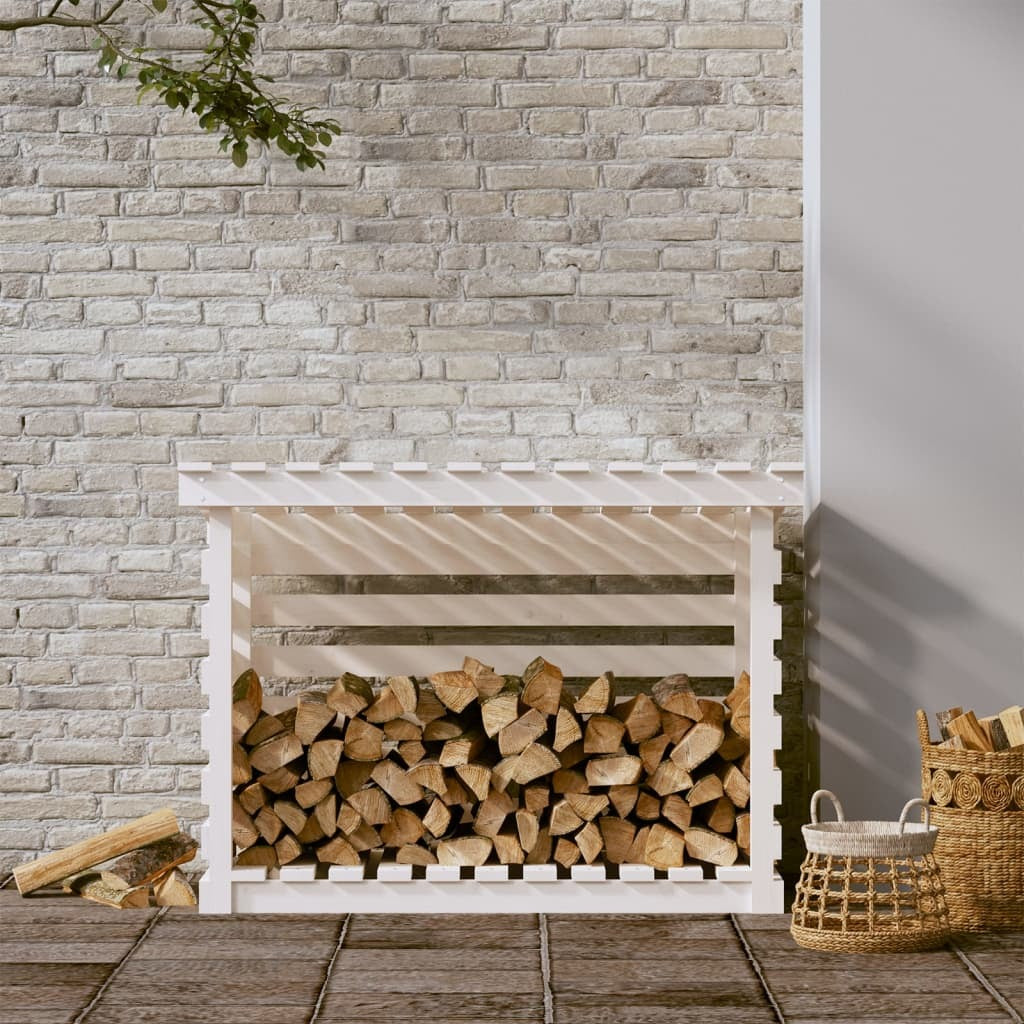 Firewood Rack White 108x73x79 cm Solid Wood Pine