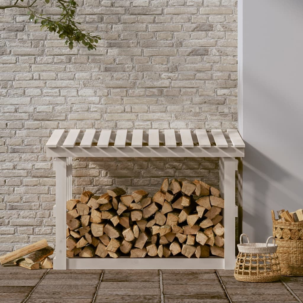Firewood Rack White 108x64.5x77 cm Solid Wood Pine